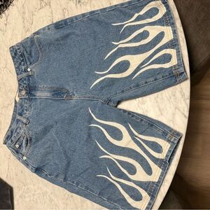 Denim Flame Graphic Shorts